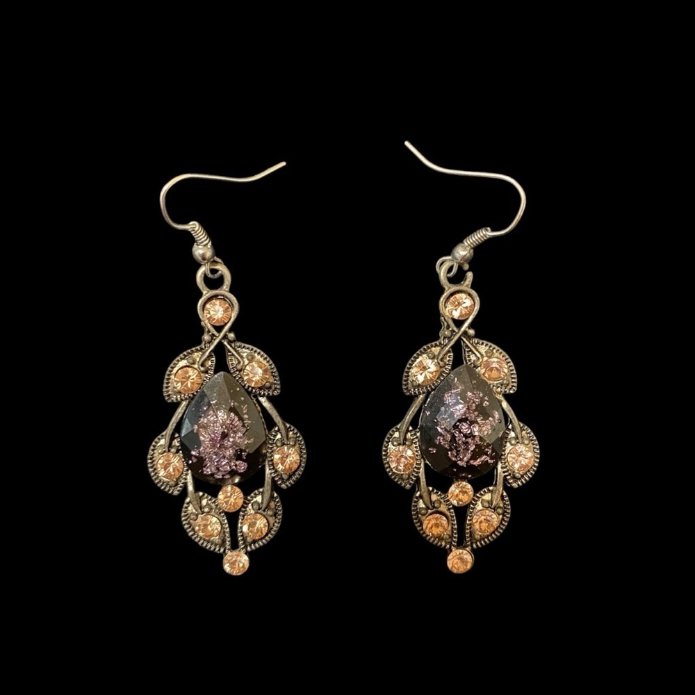 VGT Multicolor Rhinestone Gunmetal Dangle/Teardrop Earrings